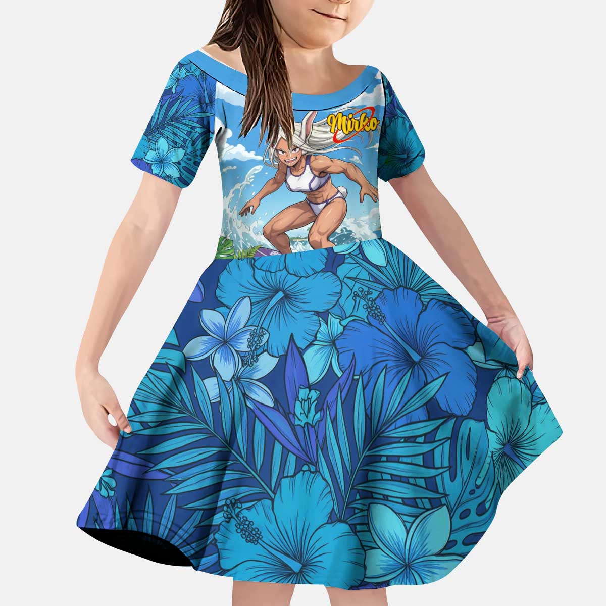 Mirko Summer Chill Kid Short Sleeve Dress Tropical Anime Surfing Power