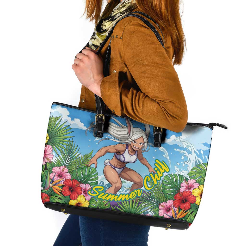 Mirko Summer Chill Leather Tote Bag Tropical Anime Surfing Power