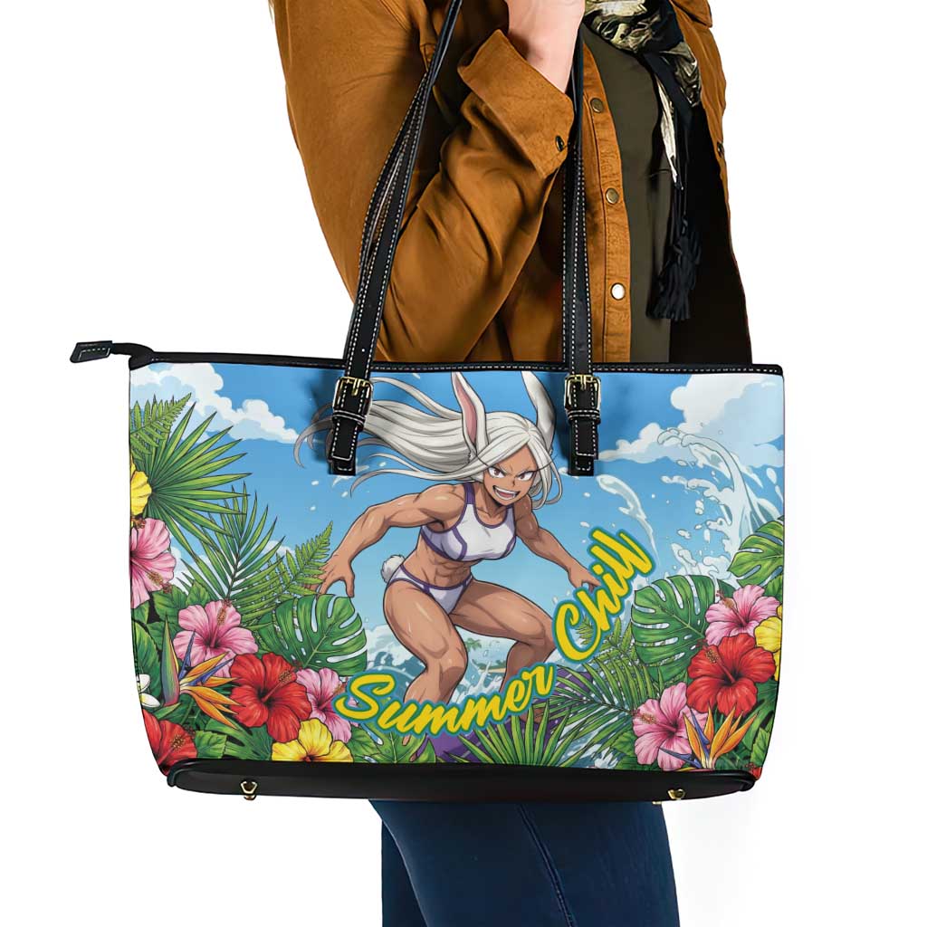 Mirko Summer Chill Leather Tote Bag Tropical Anime Surfing Power
