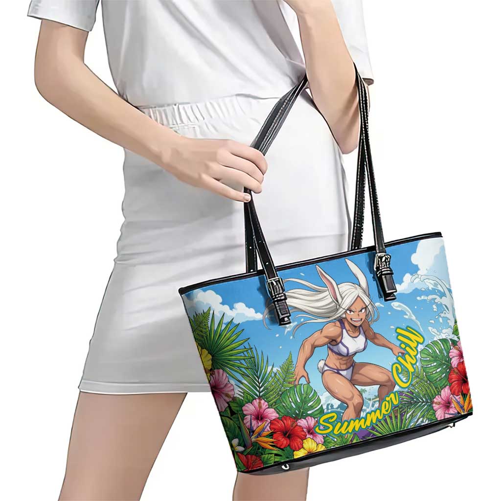 Mirko Summer Chill Leather Tote Bag Tropical Anime Surfing Power