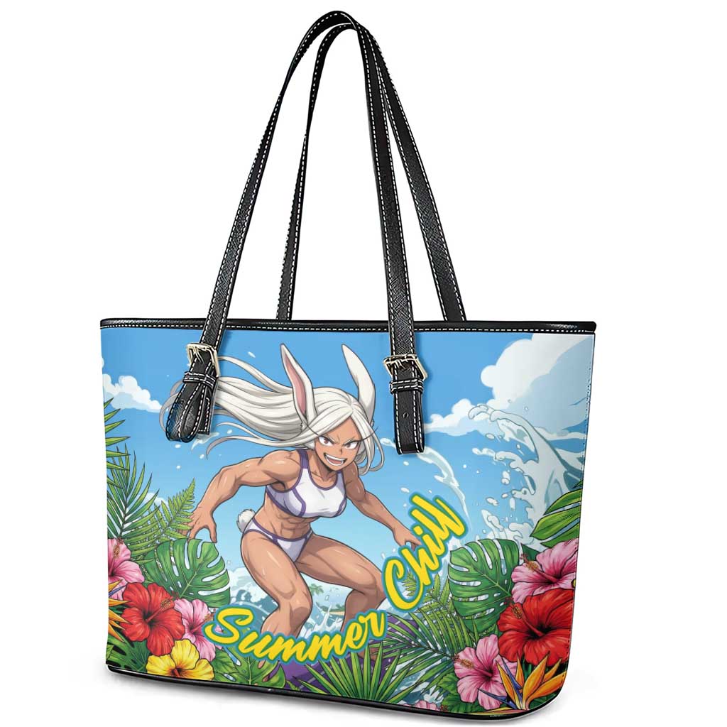 Mirko Summer Chill Leather Tote Bag Tropical Anime Surfing Power