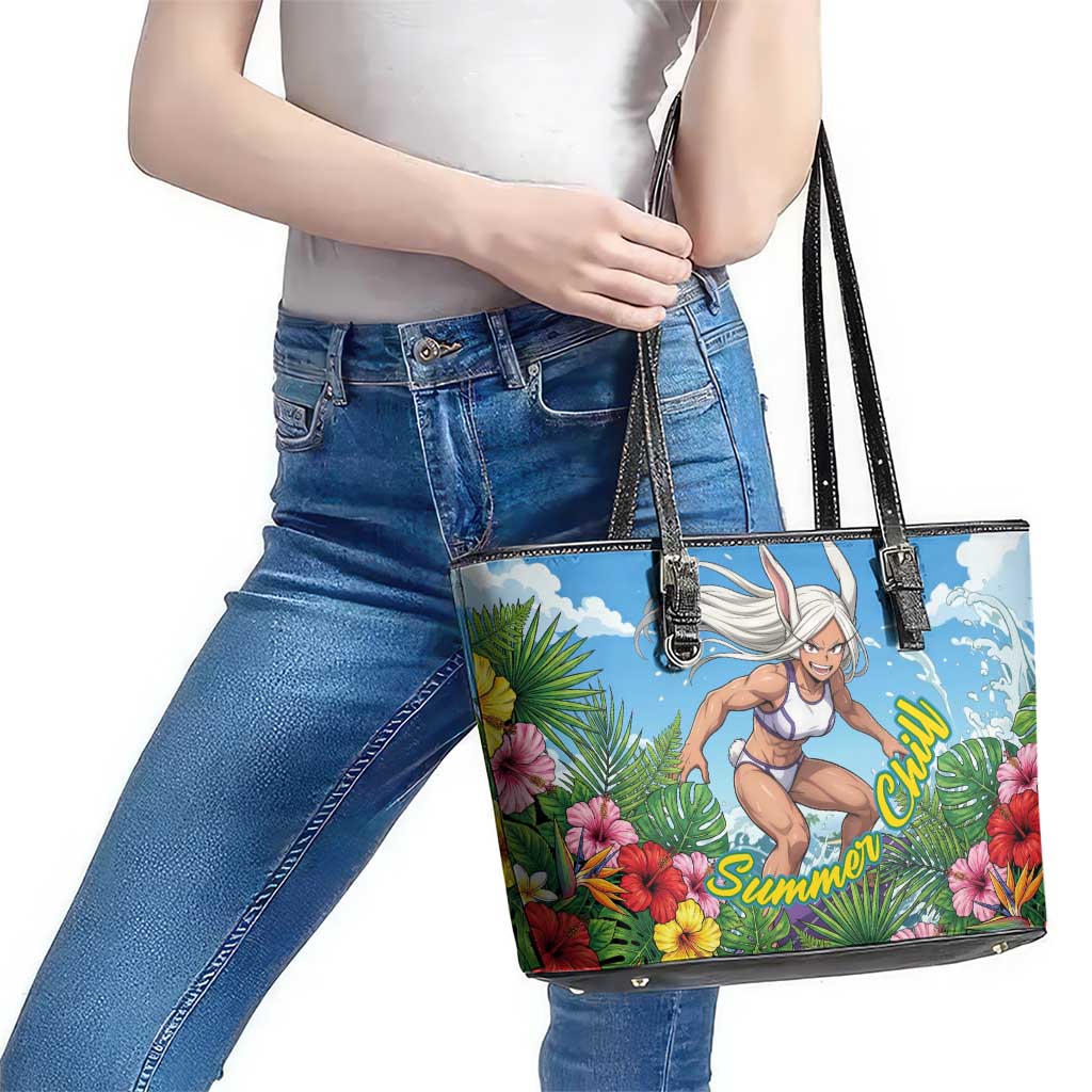 Mirko Summer Chill Leather Tote Bag Tropical Anime Surfing Power