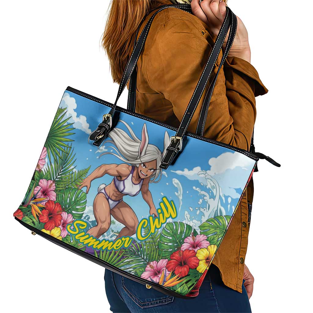 Mirko Summer Chill Leather Tote Bag Tropical Anime Surfing Power
