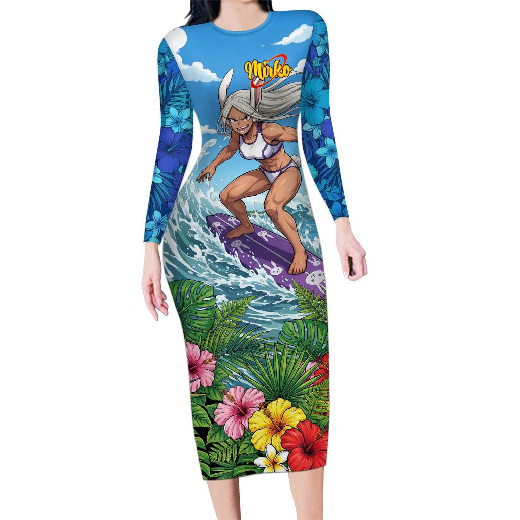 Mirko Summer Chill Long Sleeve Bodycon Dress Tropical Anime Surfing Power