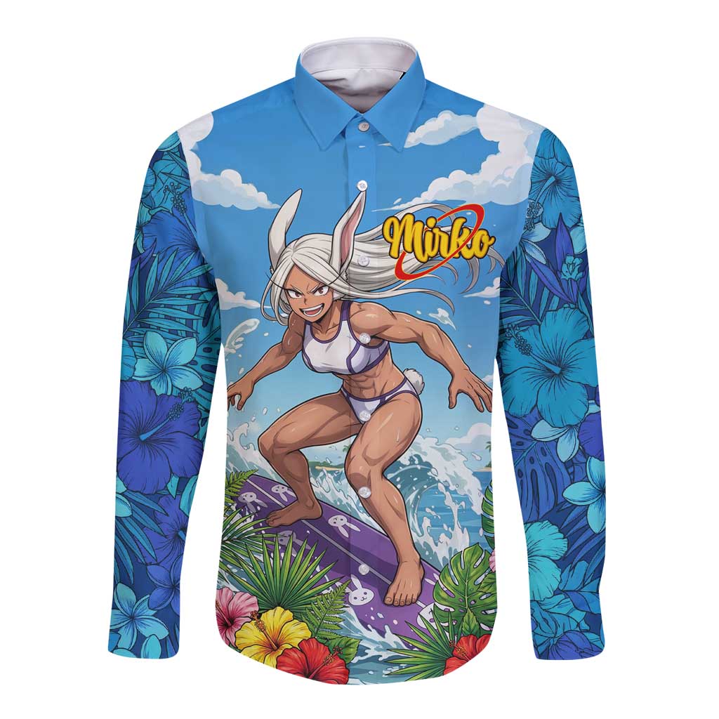 Mirko Summer Chill Long Sleeve Button Shirt Tropical Anime Surfing Power