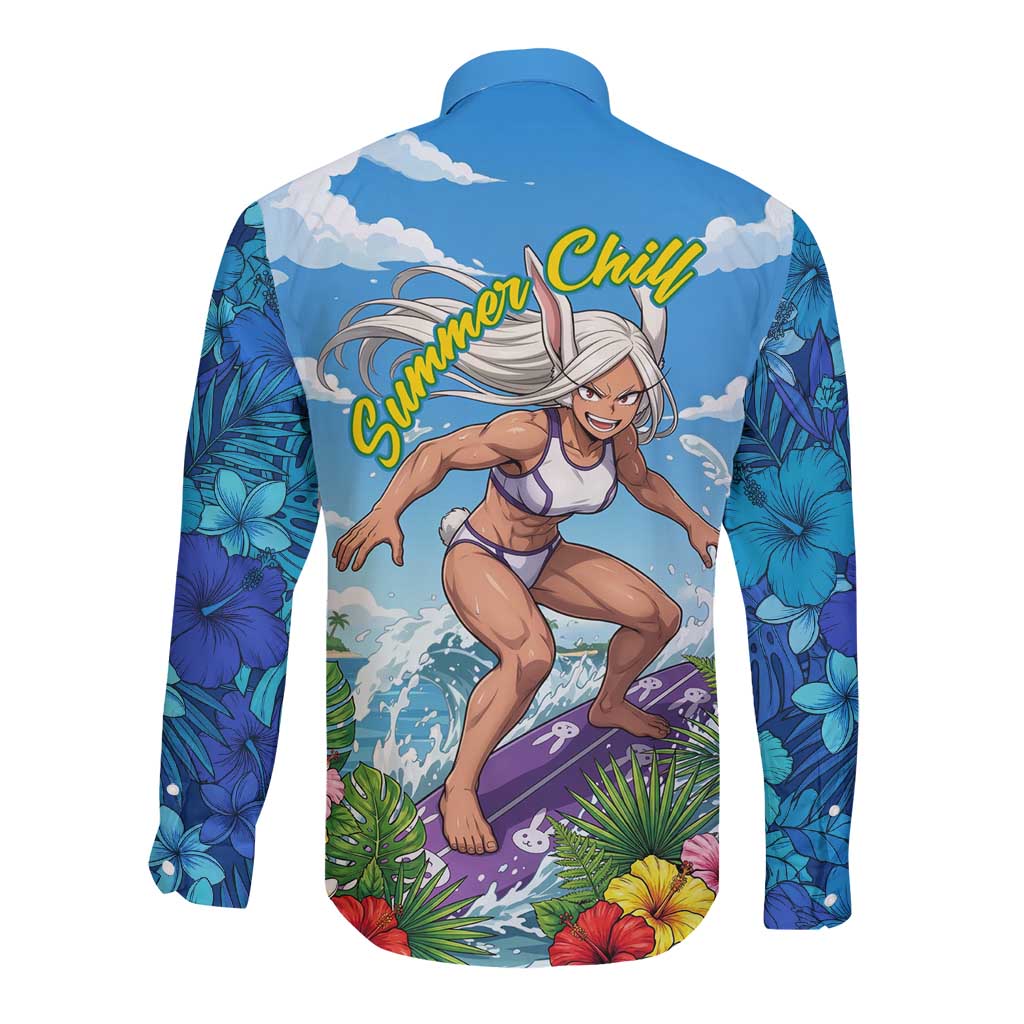 Mirko Summer Chill Long Sleeve Button Shirt Tropical Anime Surfing Power