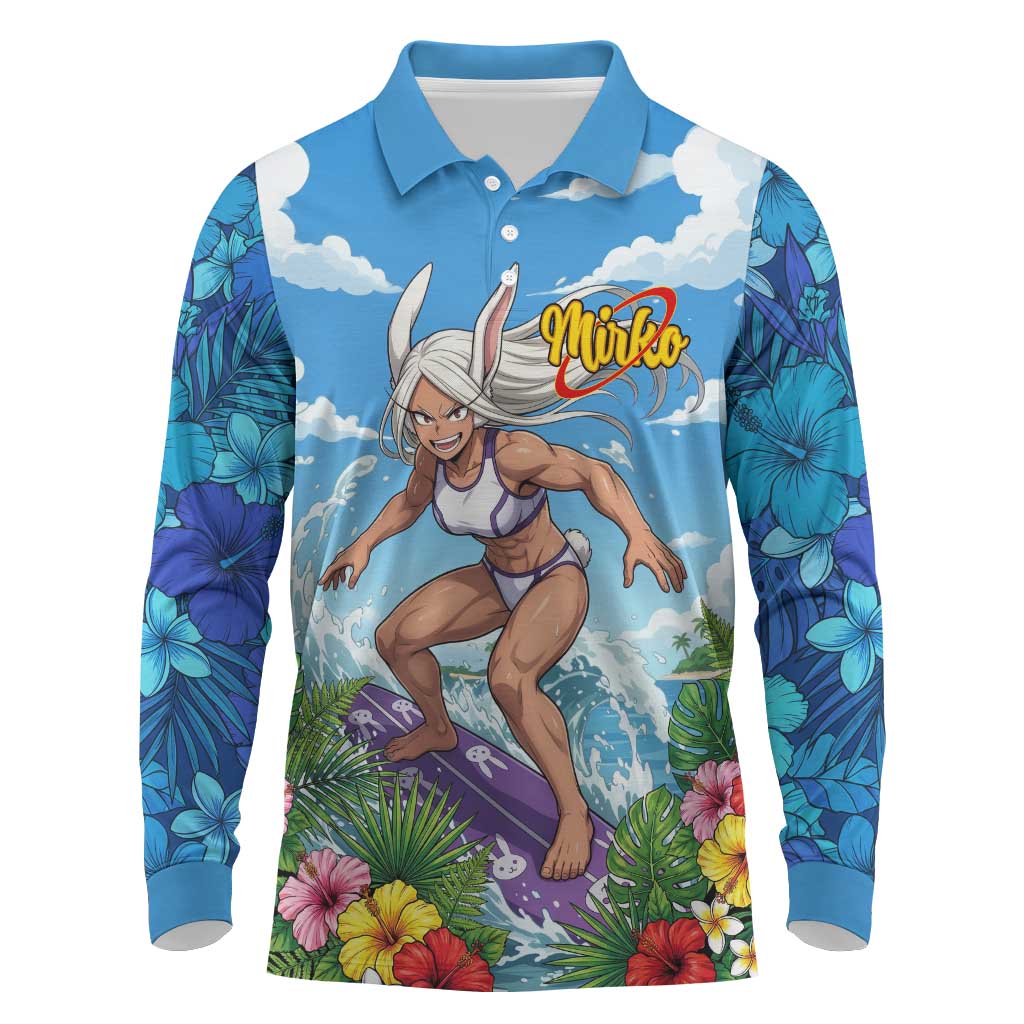 Mirko Summer Chill Long Sleeve Polo Shirt Tropical Anime Surfing Power