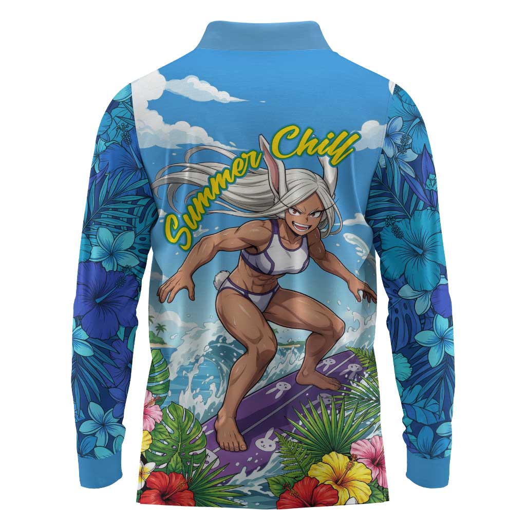 Mirko Summer Chill Long Sleeve Polo Shirt Tropical Anime Surfing Power