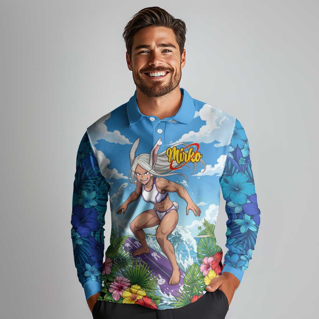 Mirko Summer Chill Long Sleeve Polo Shirt Tropical Anime Surfing Power