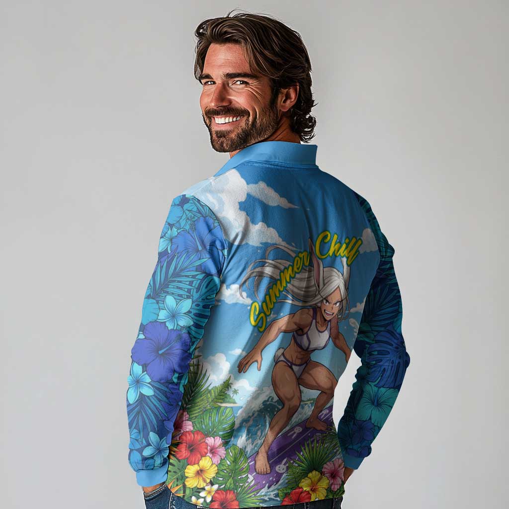Mirko Summer Chill Long Sleeve Polo Shirt Tropical Anime Surfing Power