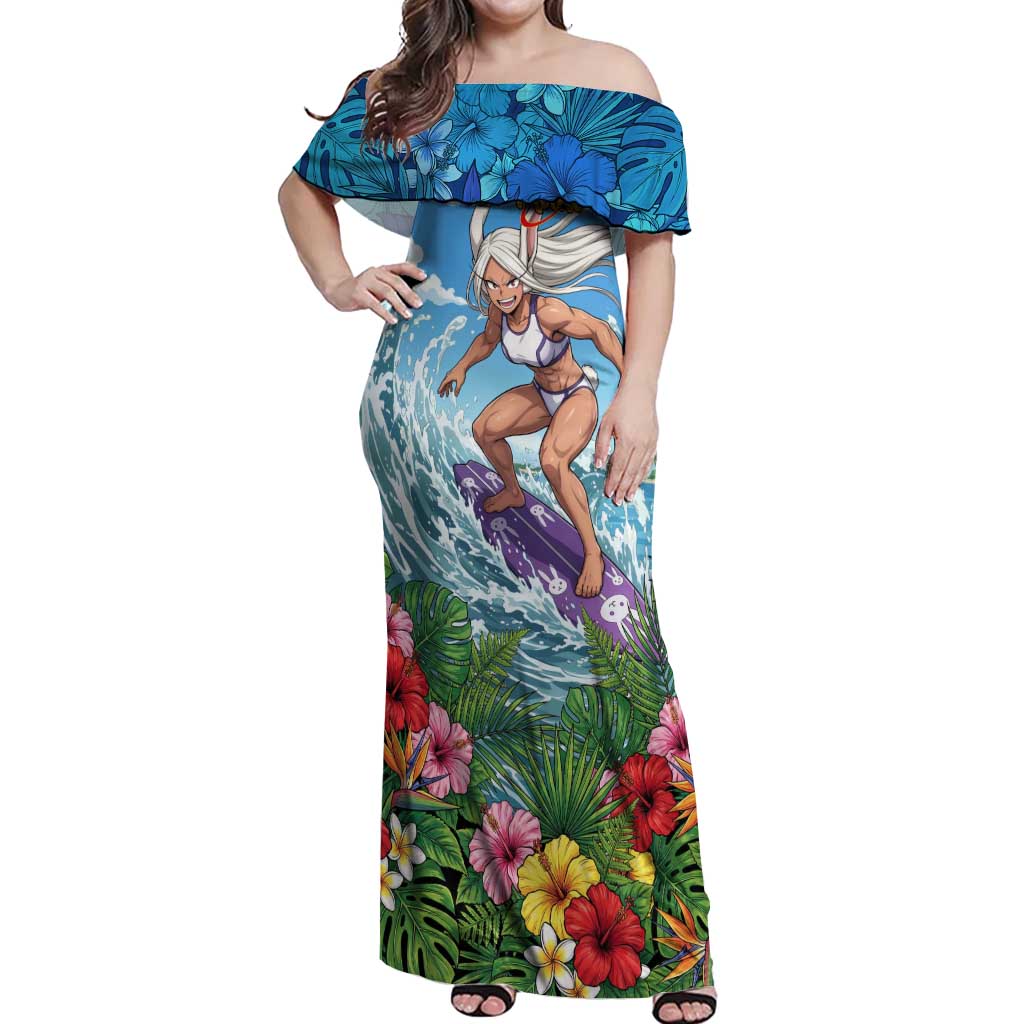 Mirko Summer Chill Off Shoulder Maxi Dress Tropical Anime Surfing Power