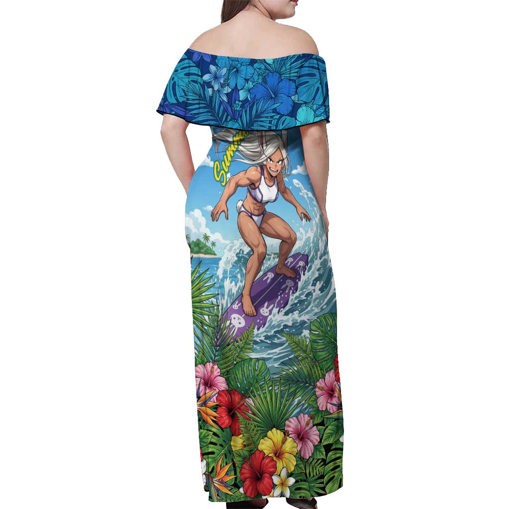 Mirko Summer Chill Off Shoulder Maxi Dress Tropical Anime Surfing Power