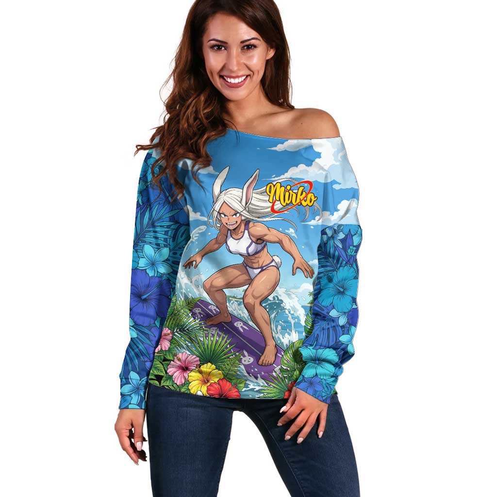 Mirko Summer Chill Off Shoulder Sweater Tropical Anime Surfing Power
