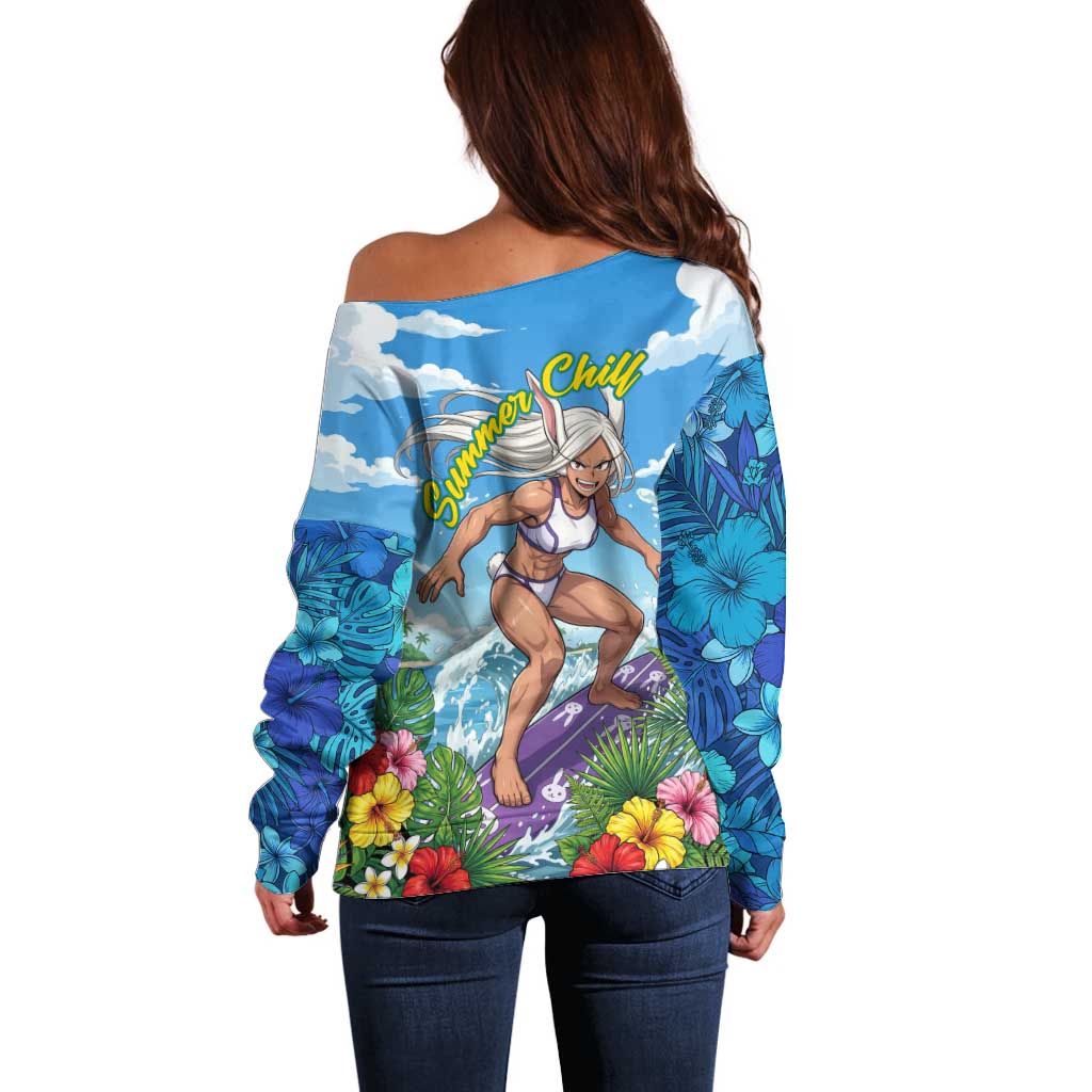 Mirko Summer Chill Off Shoulder Sweater Tropical Anime Surfing Power