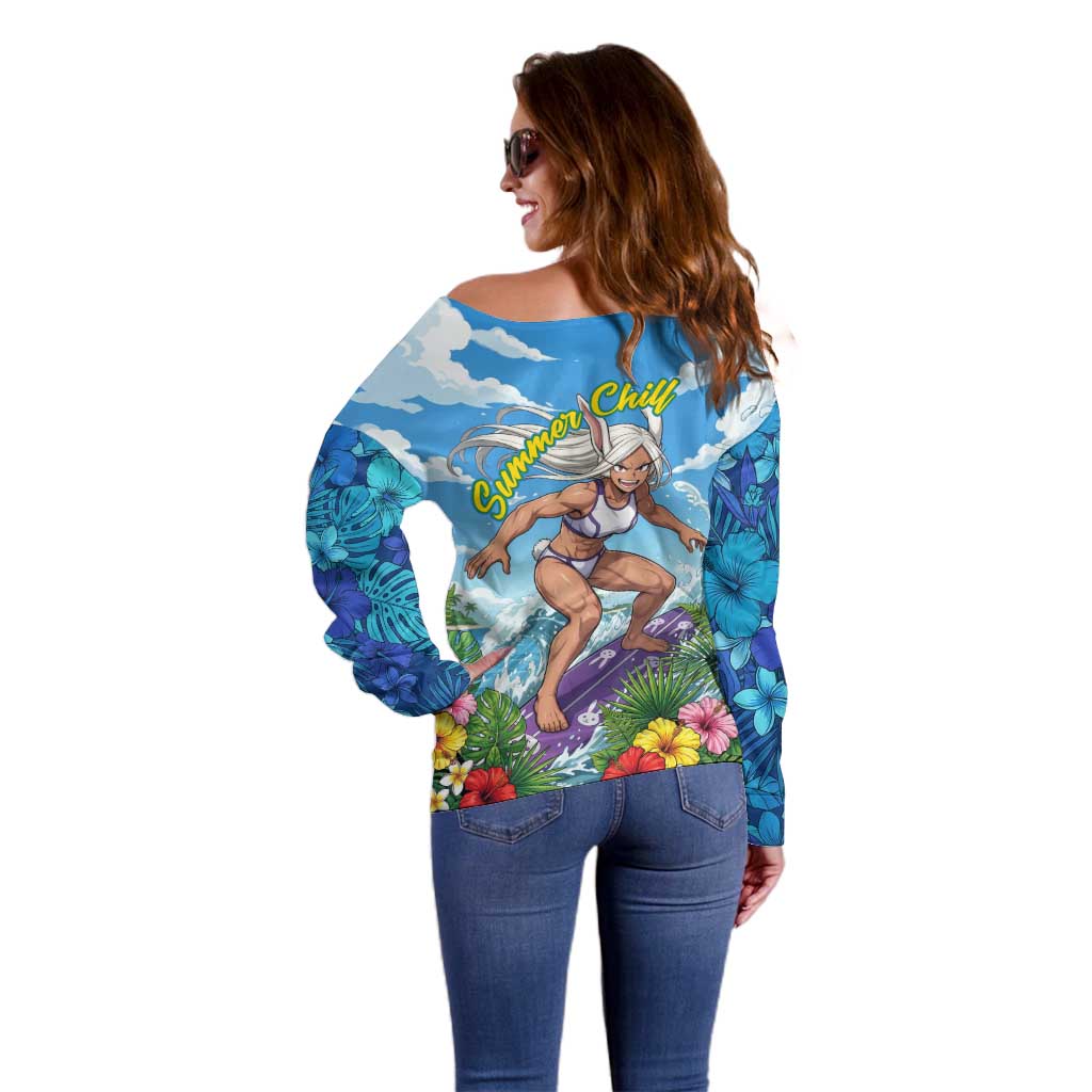 Mirko Summer Chill Off Shoulder Sweater Tropical Anime Surfing Power