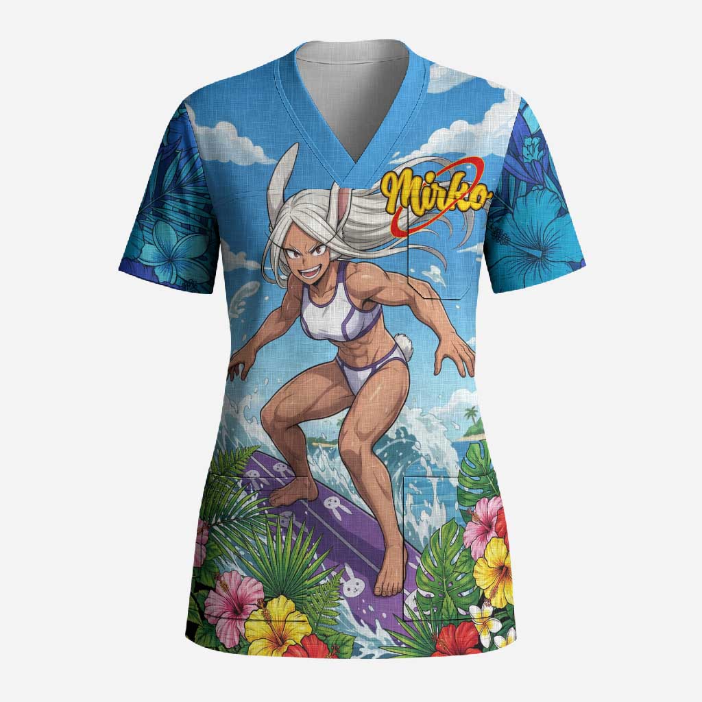 Mirko Summer Chill Scrub Top Tropical Anime Surfing Power