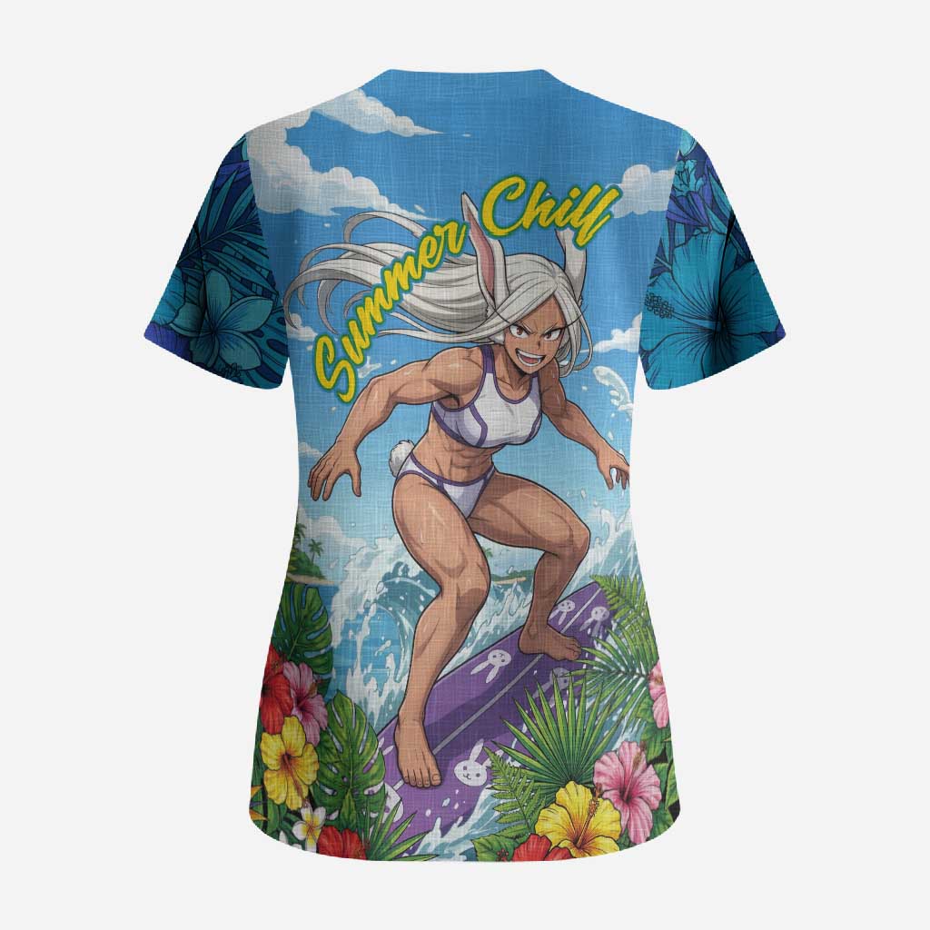 Mirko Summer Chill Scrub Top Tropical Anime Surfing Power
