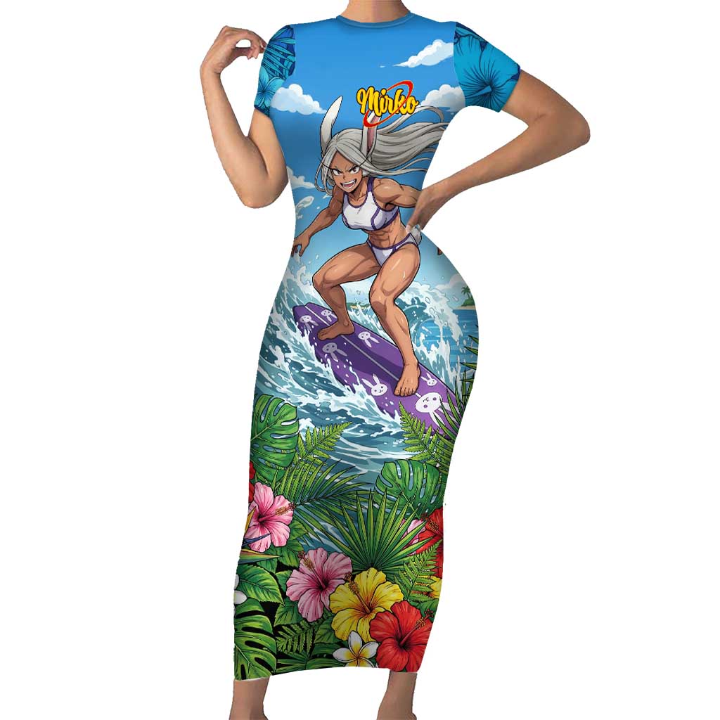 Mirko Summer Chill Short Sleeve Bodycon Dress Tropical Anime Surfing Power