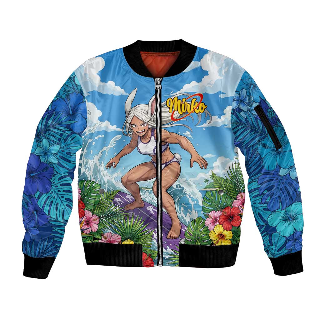 Mirko Summer Chill Sleeve Zip Bomber Jacket Tropical Anime Surfing Power