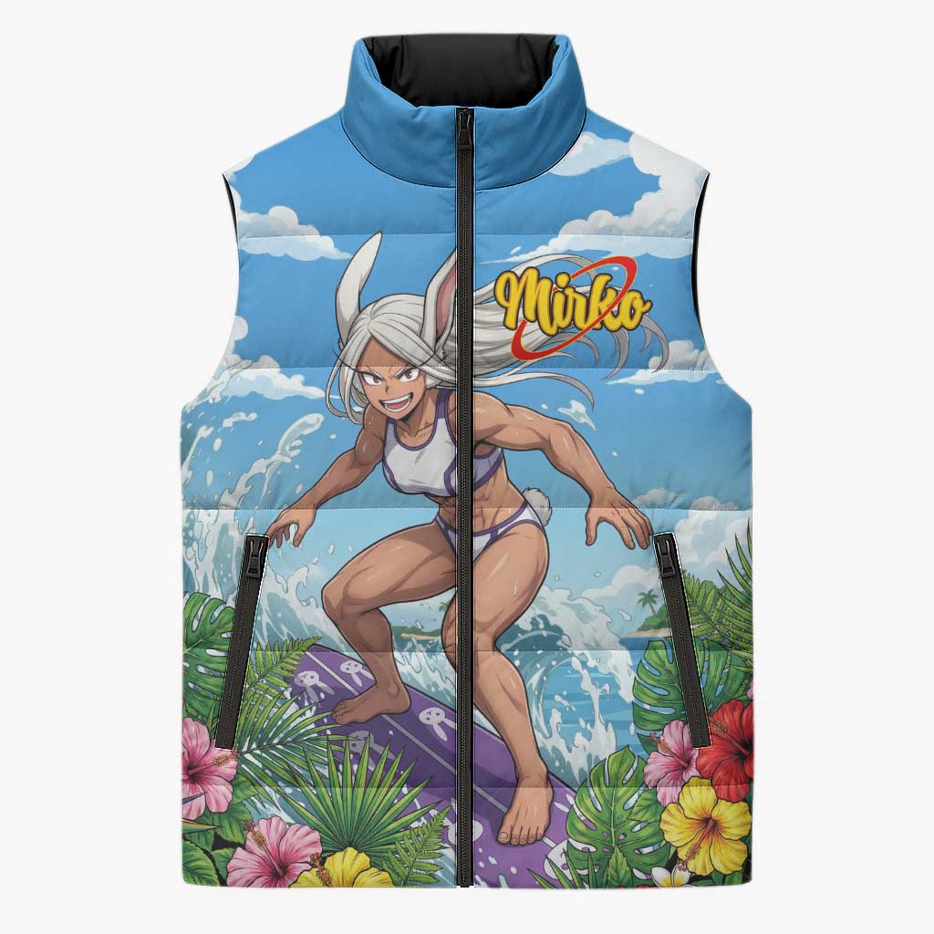 Mirko Summer Chill Sleeveless Puffer Jacket Tropical Anime Surfing Power