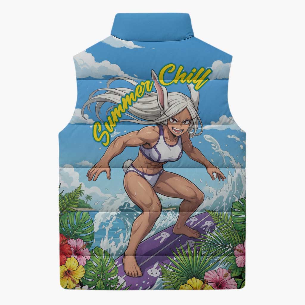 Mirko Summer Chill Sleeveless Puffer Jacket Tropical Anime Surfing Power