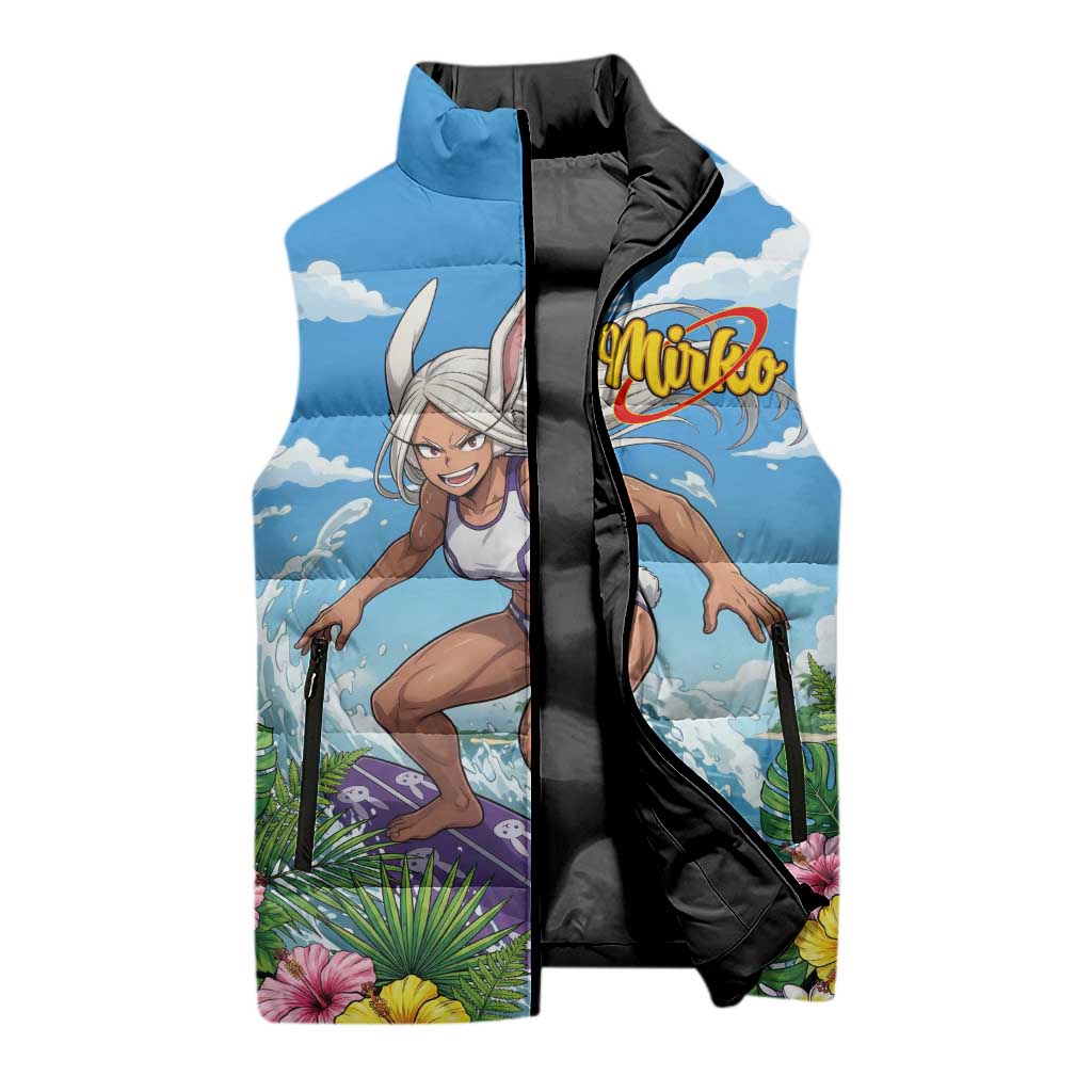 Mirko Summer Chill Sleeveless Puffer Jacket Tropical Anime Surfing Power