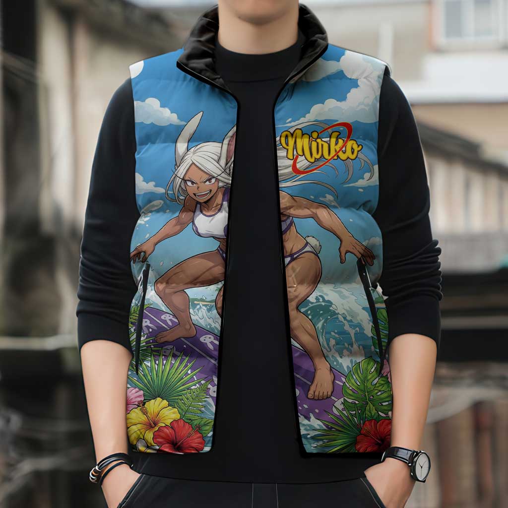 Mirko Summer Chill Sleeveless Puffer Jacket Tropical Anime Surfing Power