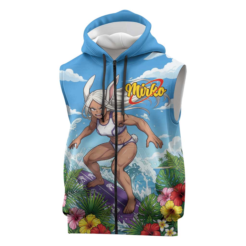 Mirko Summer Chill Sleeveless Zip Hoodie Tropical Anime Surfing Power
