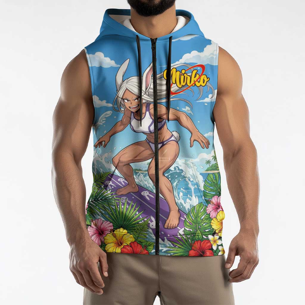 Mirko Summer Chill Sleeveless Zip Hoodie Tropical Anime Surfing Power