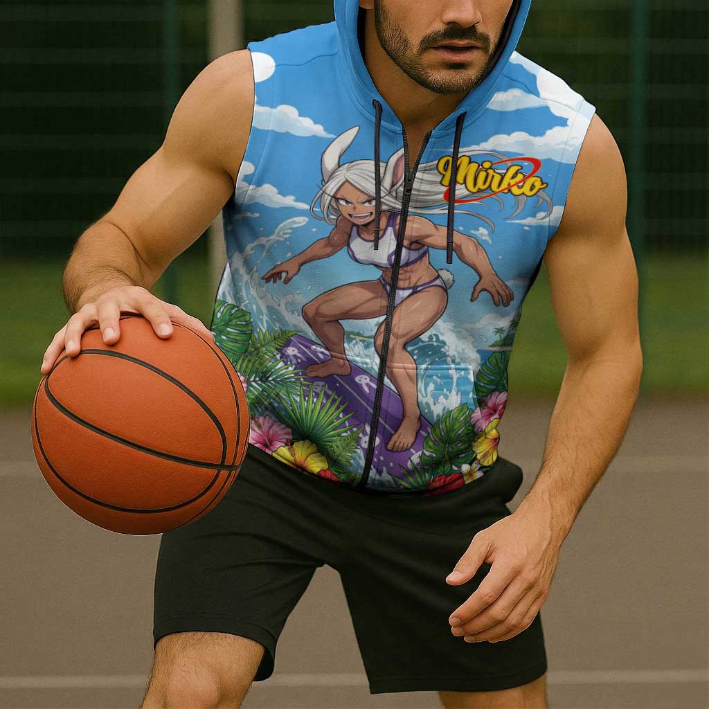 Mirko Summer Chill Sleeveless Zip Hoodie Tropical Anime Surfing Power