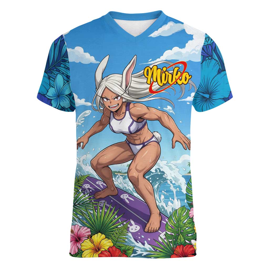 Mirko Summer Chill Women V-Neck T-Shirt Tropical Anime Surfing Power