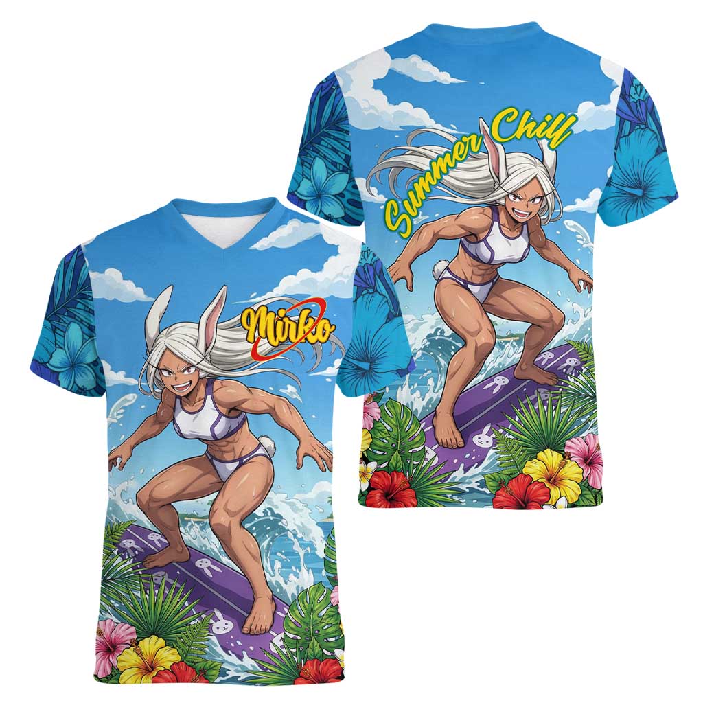 Mirko Summer Chill Women V-Neck T-Shirt Tropical Anime Surfing Power