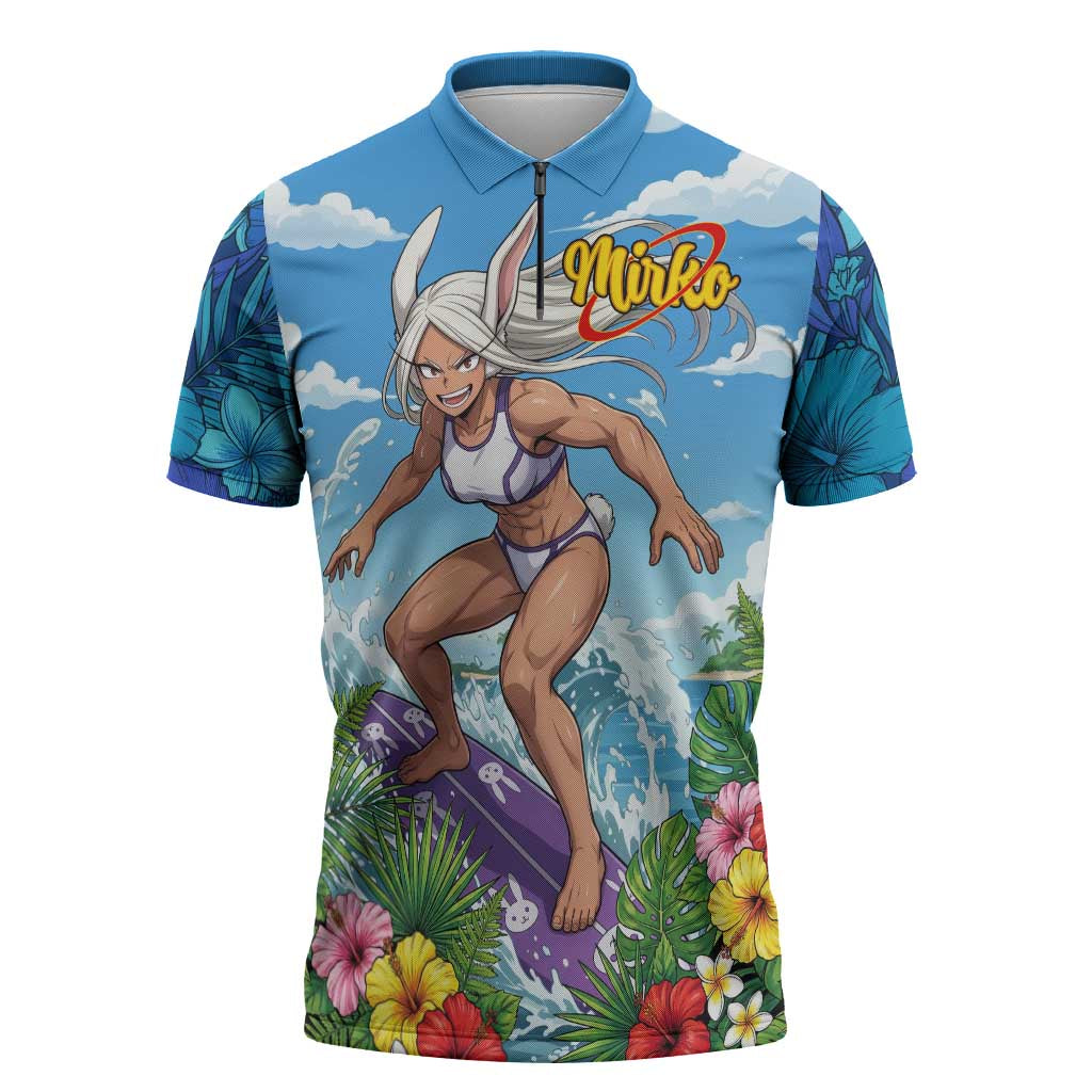Mirko Summer Chill Zipper Polo Shirt Tropical Anime Surfing Power