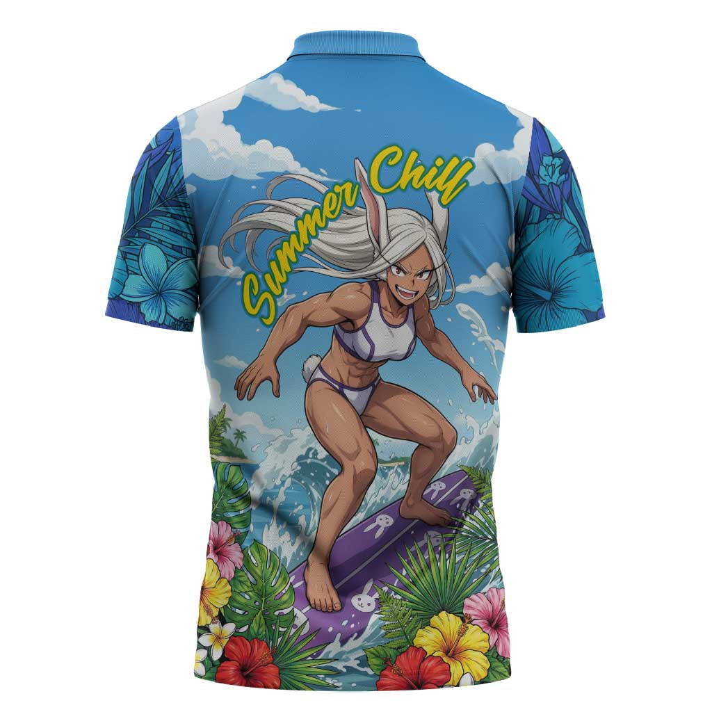 Mirko Summer Chill Zipper Polo Shirt Tropical Anime Surfing Power