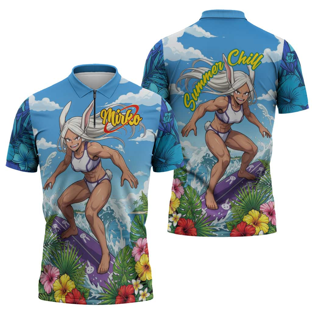 Mirko Summer Chill Zipper Polo Shirt Tropical Anime Surfing Power