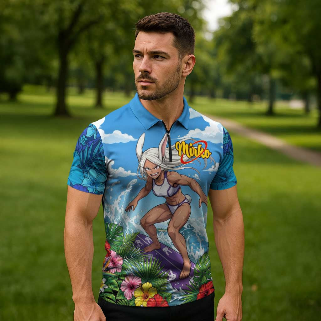 Mirko Summer Chill Zipper Polo Shirt Tropical Anime Surfing Power