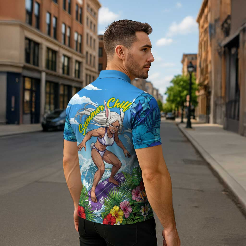 Mirko Summer Chill Zipper Polo Shirt Tropical Anime Surfing Power