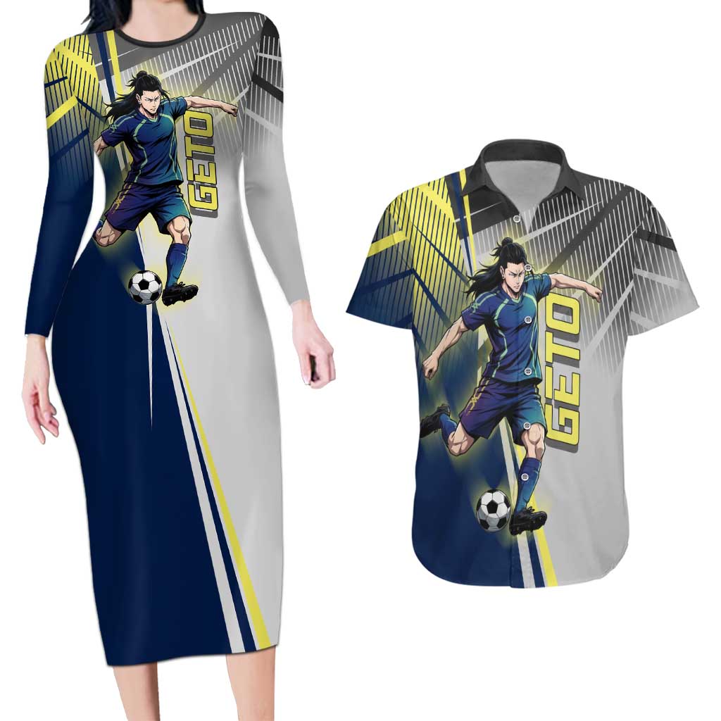 Personalized Geto Suguru Couples Matching Long Sleeve Bodycon Dress and Hawaiian Shirt Anime Soccer Action Illustration Art