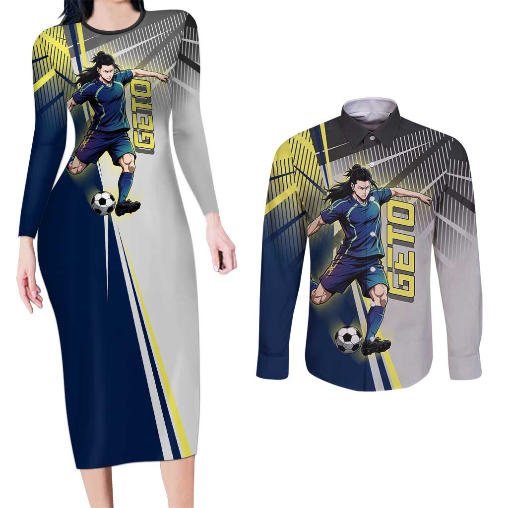 Personalized Geto Suguru Couples Matching Long Sleeve Bodycon Dress and Long Sleeve Button Shirt Anime Soccer Action Illustration Art