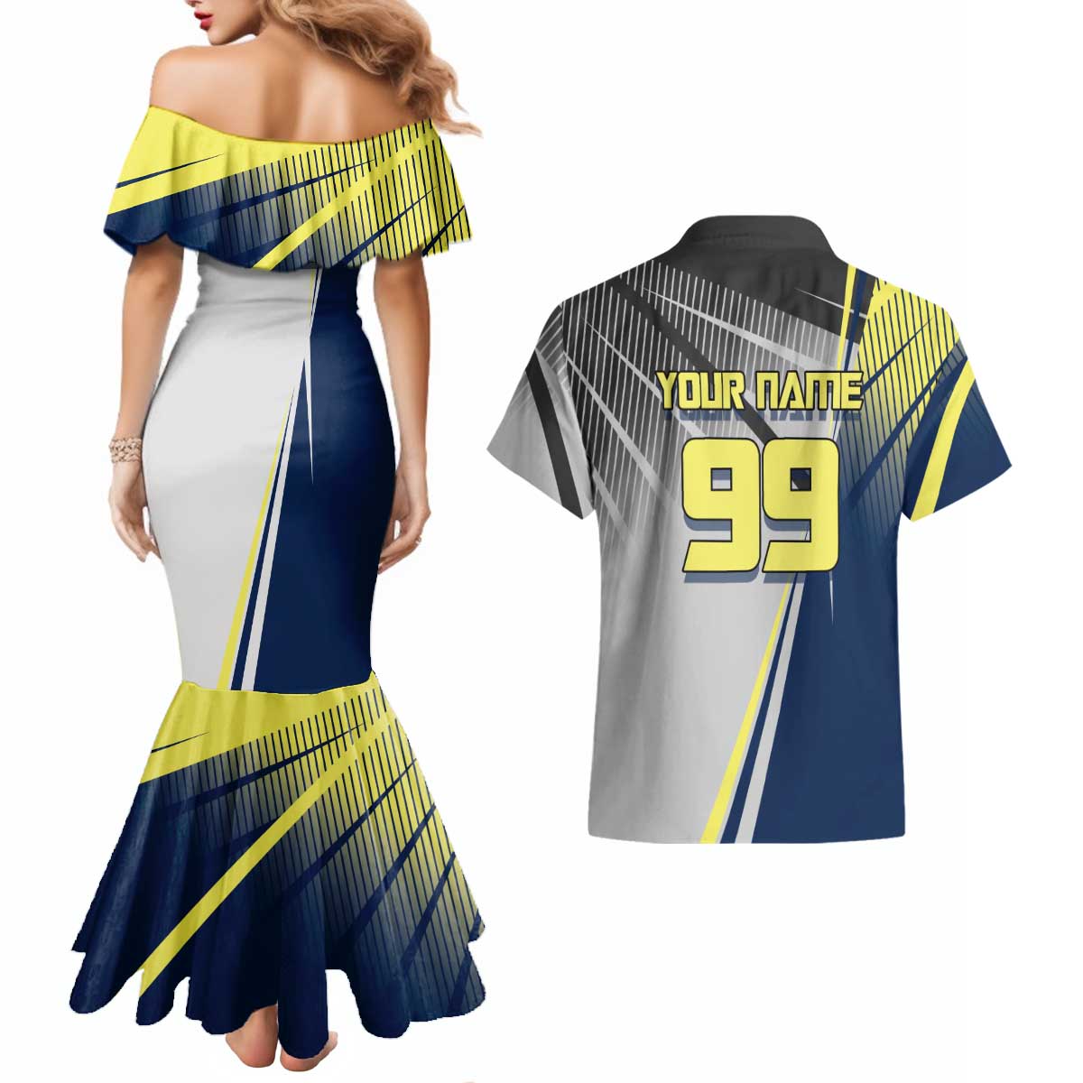 Personalized Geto Suguru Couples Matching Mermaid Dress and Hawaiian Shirt Anime Soccer Action Illustration Art