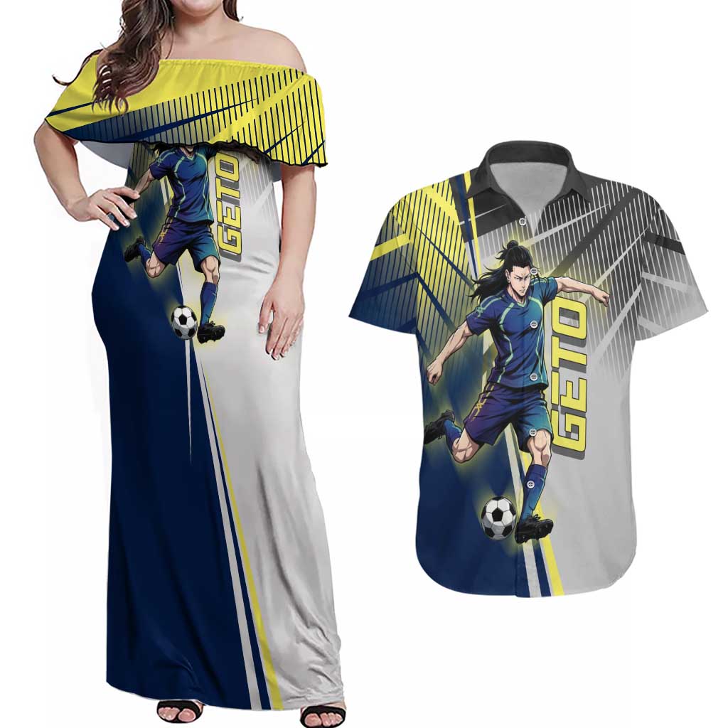 Personalized Geto Suguru Couples Matching Off Shoulder Maxi Dress and Hawaiian Shirt Anime Soccer Action Illustration Art