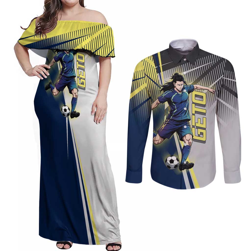 Personalized Geto Suguru Couples Matching Off Shoulder Maxi Dress and Long Sleeve Button Shirt Anime Soccer Action Illustration Art