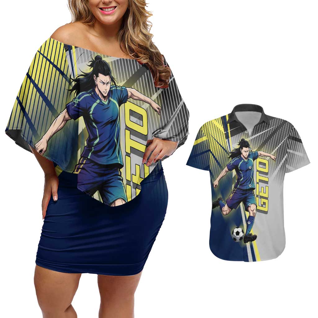 Personalized Geto Suguru Couples Matching Off Shoulder Short Dress and Hawaiian Shirt Anime Soccer Action Illustration Art