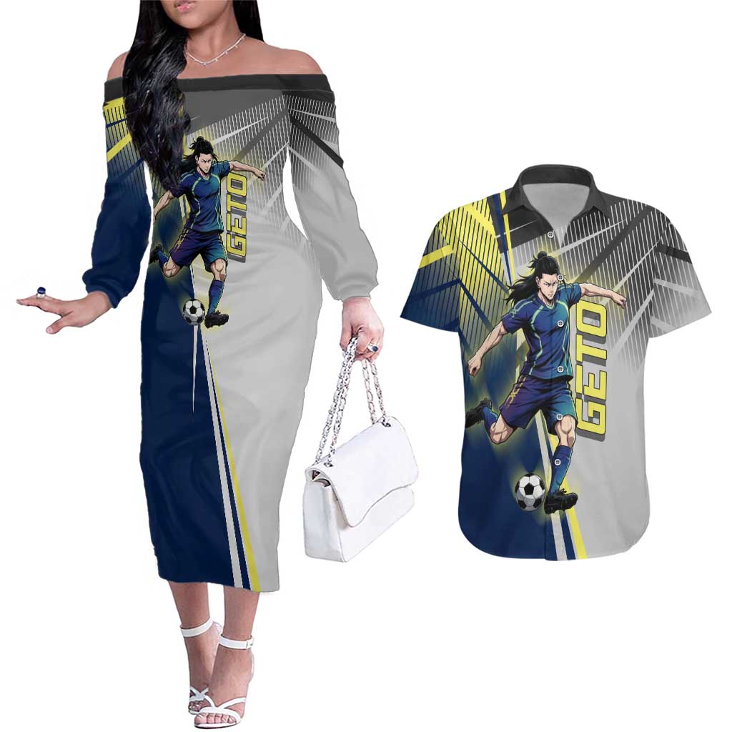 Personalized Geto Suguru Couples Matching Off The Shoulder Long Sleeve Dress and Hawaiian Shirt Anime Soccer Action Illustration Art