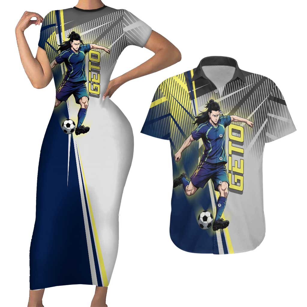 Personalized Geto Suguru Couples Matching Short Sleeve Bodycon Dress and Hawaiian Shirt Anime Soccer Action Illustration Art