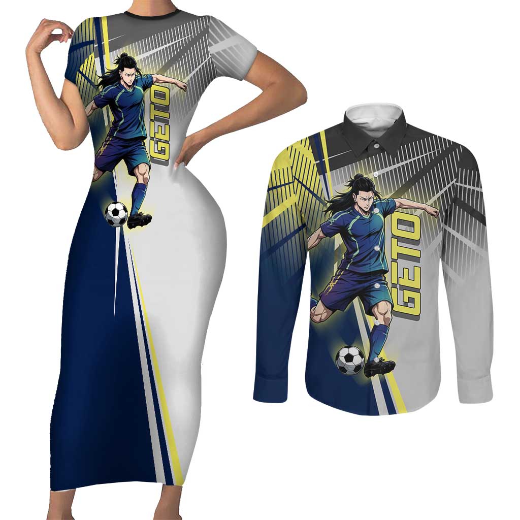 Personalized Geto Suguru Couples Matching Short Sleeve Bodycon Dress and Long Sleeve Button Shirt Anime Soccer Action Illustration Art