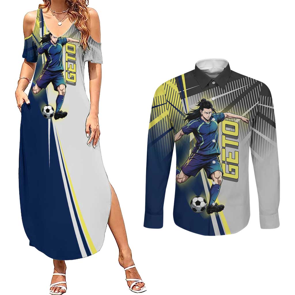 Personalized Geto Suguru Couples Matching Summer Maxi Dress and Long Sleeve Button Shirt Anime Soccer Action Illustration Art