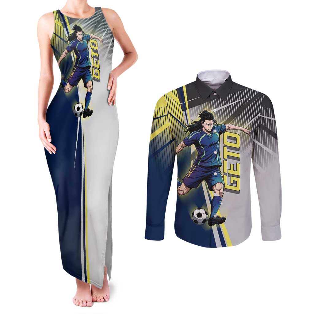 Personalized Geto Suguru Couples Matching Tank Maxi Dress and Long Sleeve Button Shirt Anime Soccer Action Illustration Art