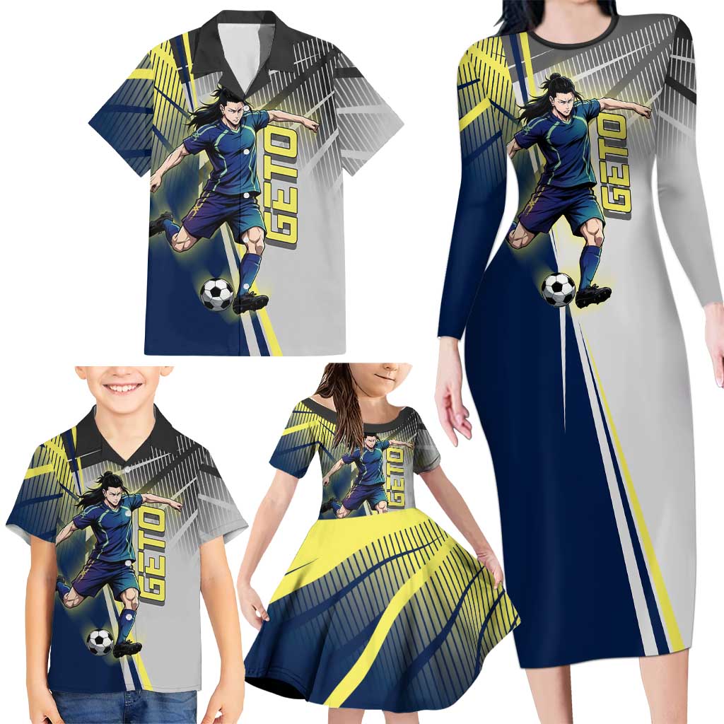 Personalized Geto Suguru Family Matching Long Sleeve Bodycon Dress and Hawaiian Shirt Anime Soccer Action Illustration Art