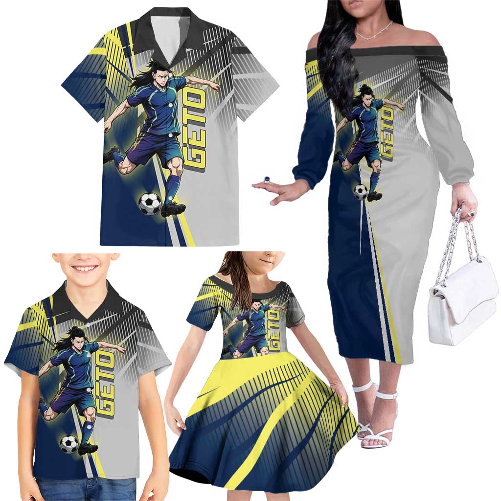 Personalized Geto Suguru Family Matching Off The Shoulder Long Sleeve Dress and Hawaiian Shirt Anime Soccer Action Illustration Art